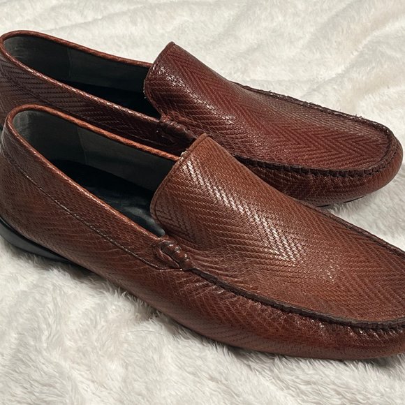 Karl Lagerfeld Paris Drivers Herringbone Leather Cognac Loafers, 9.5 main image 4